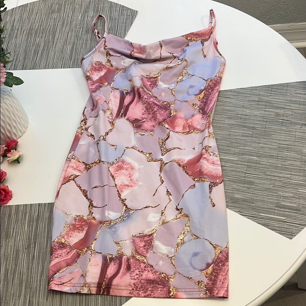 Elegant Pink and Purple Marble Dress
